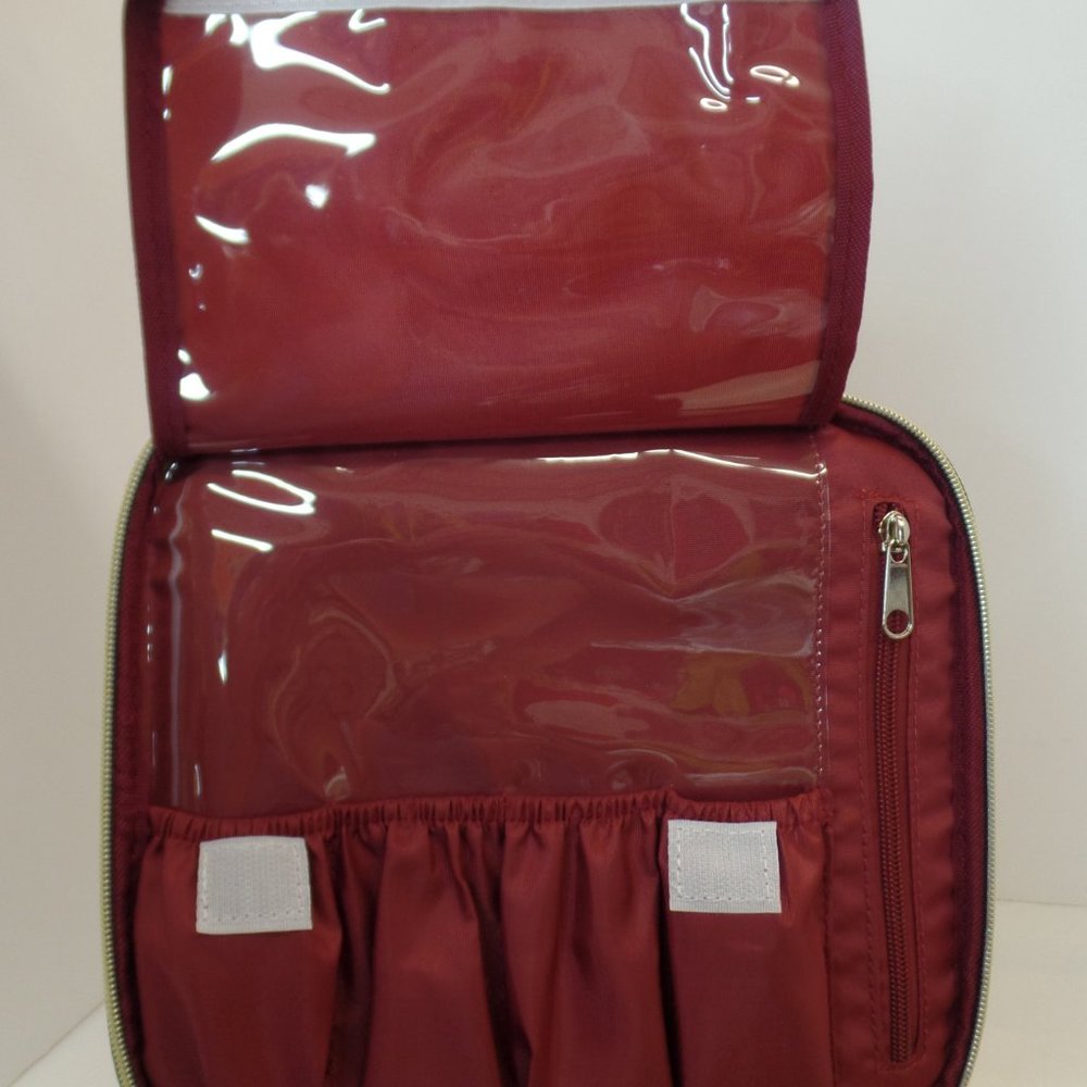 VOKUR Brown & Tan Square Traveling Jewelry Box Coated Canvas Zippered Darling - Picture 14 of 16